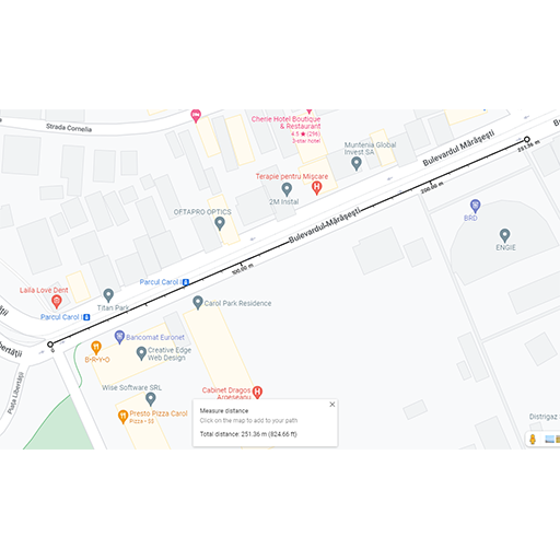 Google Maps tricks, Measure distance option, the result