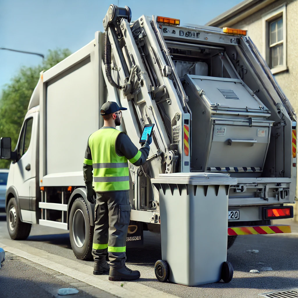 Waste Collection Route Planner, Logistia Route Planner A man using Logistia Route Planenr to see what actions should be performed at the location and complete the task